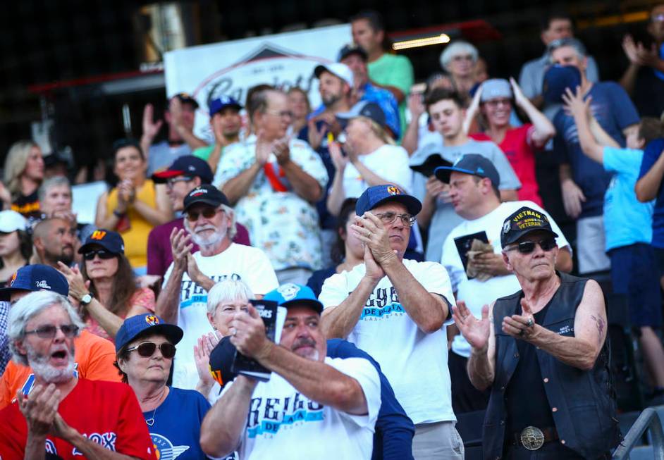 Las Vegas Aviators fans wearing "Reyes de Plata" (Silver Kings) apparel before the st ...