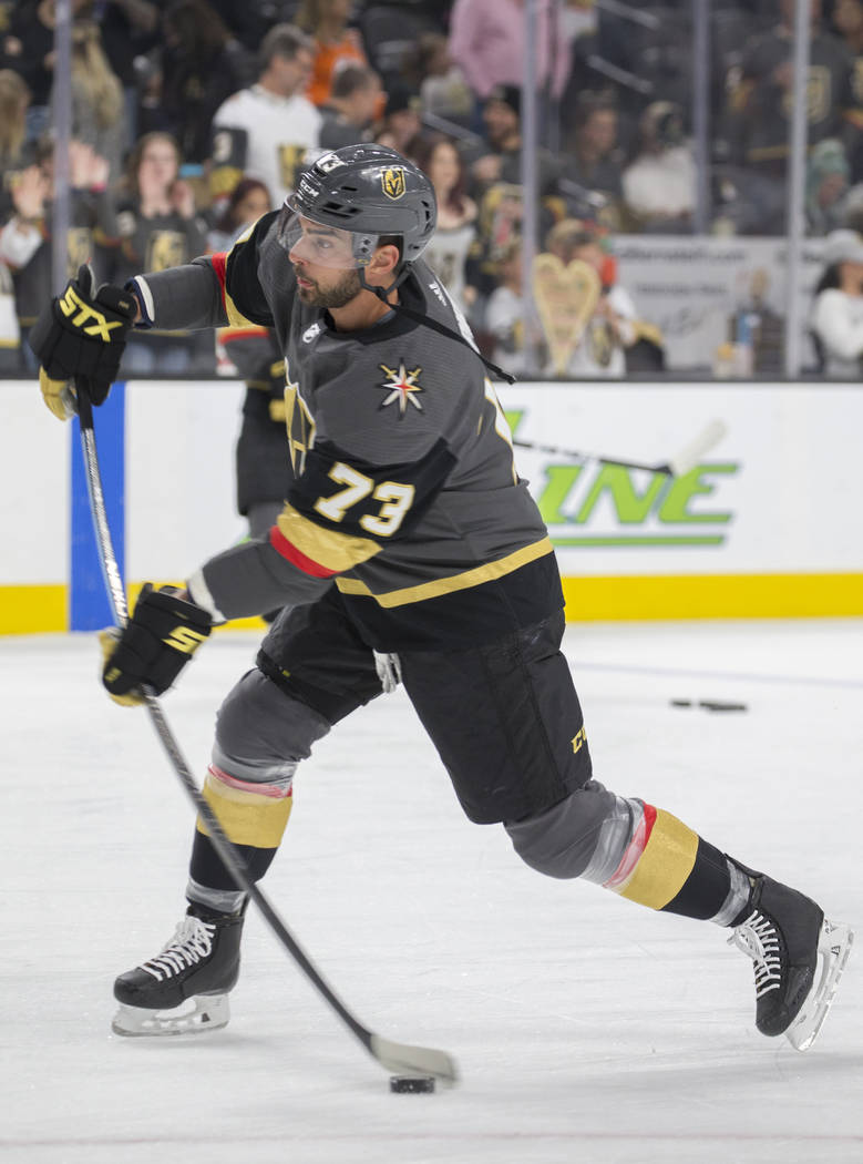 Golden Knights center Brandon Pirri (73) on Friday, March 29, 2019, at T-Mobile Arena, in Las V ...