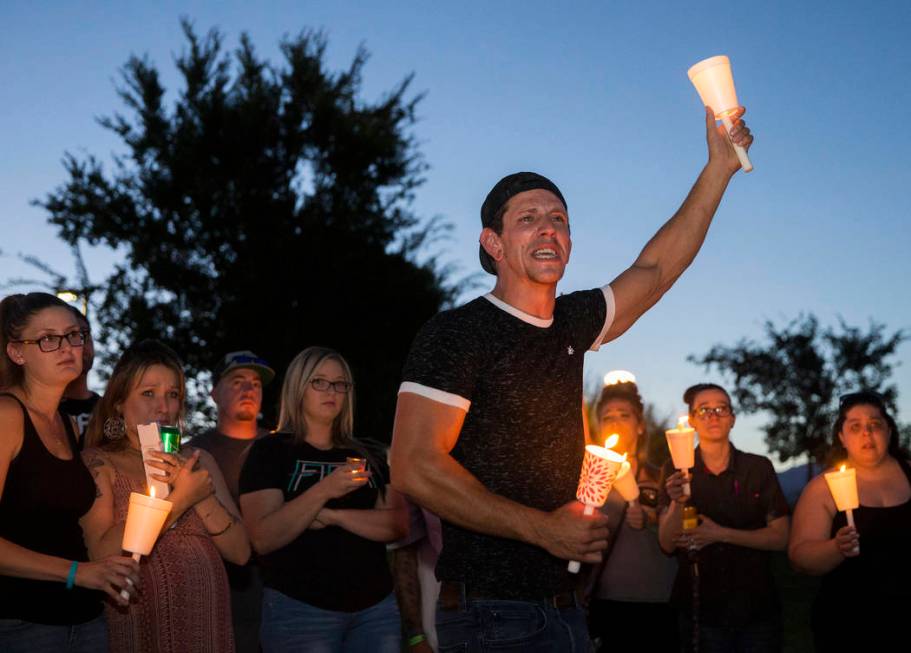 Christian Fitzpatrick gives an emotional speech during a vigil for his friend Max Garcia on Mon ...