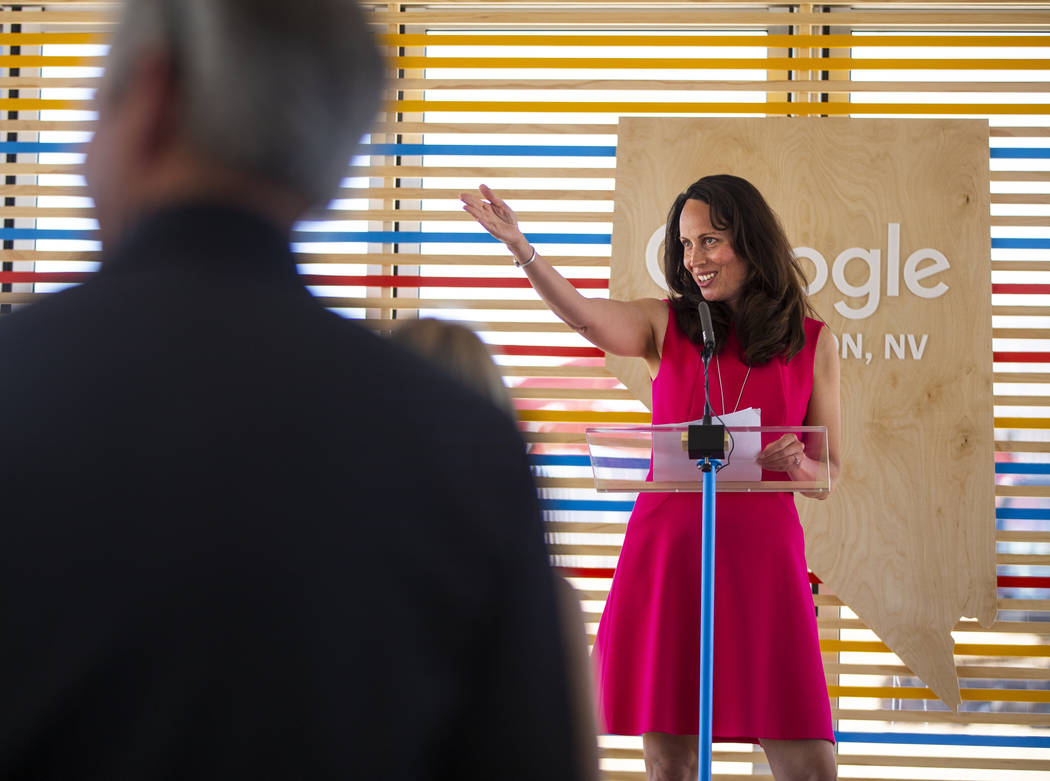 Jacquelline Fuller, vice president of Google and president of Google.org, welcome dignitaries w ...