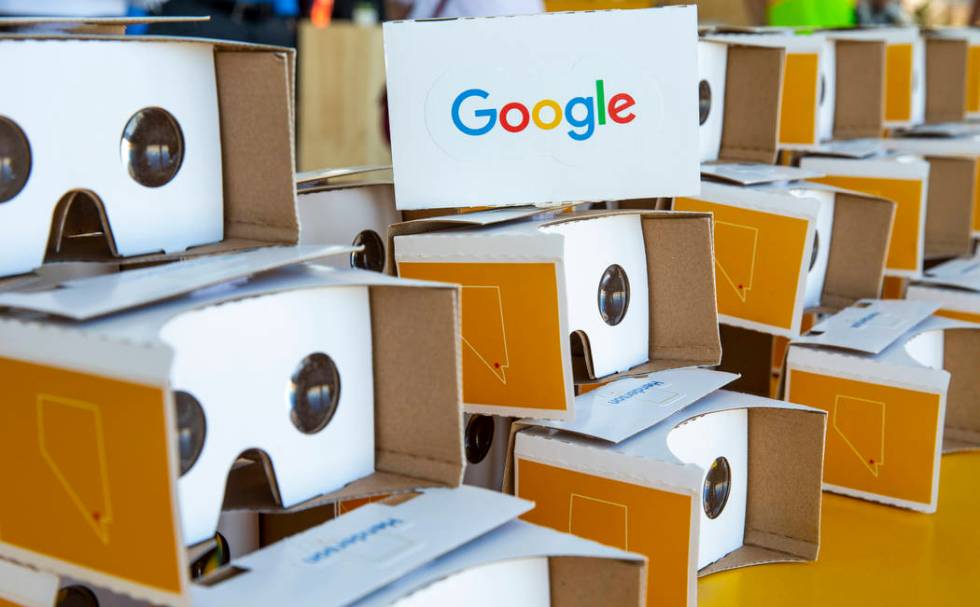Google Cardboard VR Headsets 3D Box, virtual reality glasses, for the taking during a Google Ne ...