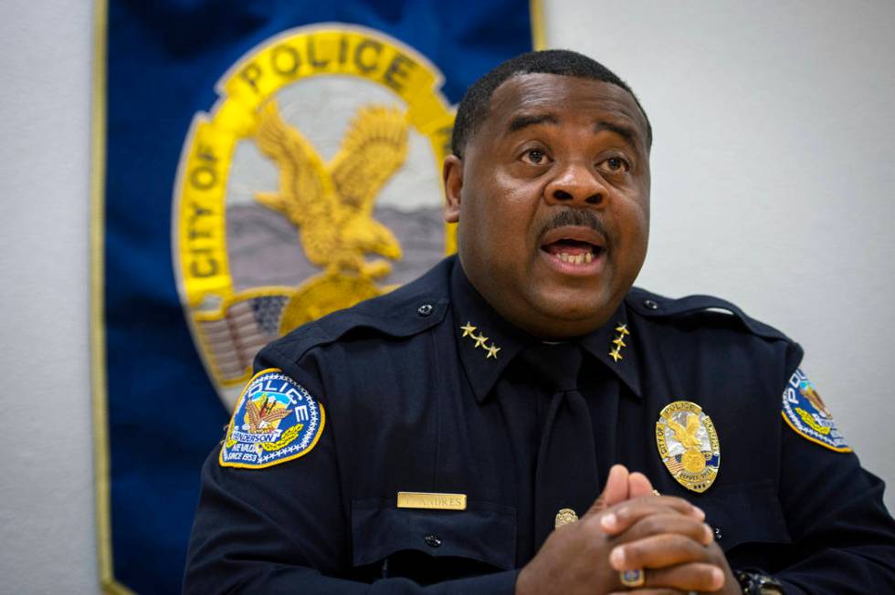 Henderson Police Department Acting Chief Thedrick Andres speaks during an interview at the Hend ...