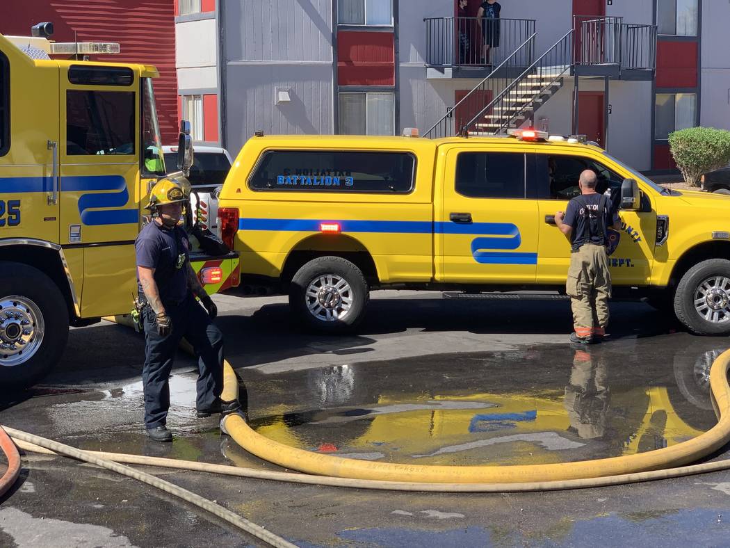 The Clark County and Las Vegas fire departments respond to a fire at an apartment complex at 51 ...