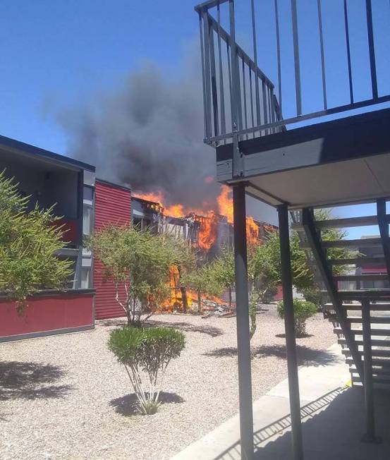 The Clark County and Las Vegas fire departments are fighting a fire at an apartment complex at ...