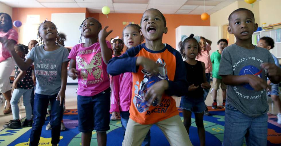 Mo Fasehun's kindergarten class, including from left, Maliya Shoeboot, Lamiya Thomas, Catherine ...