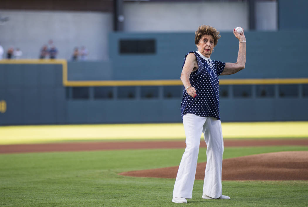 Ninety-five-year-old U.S. Marine Corps veteran Gloria Saucier, who served in World War II, thro ...