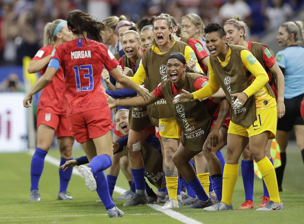 United States' Alex Morgan celebrates after scoring her side's second goal during the Women's W ...
