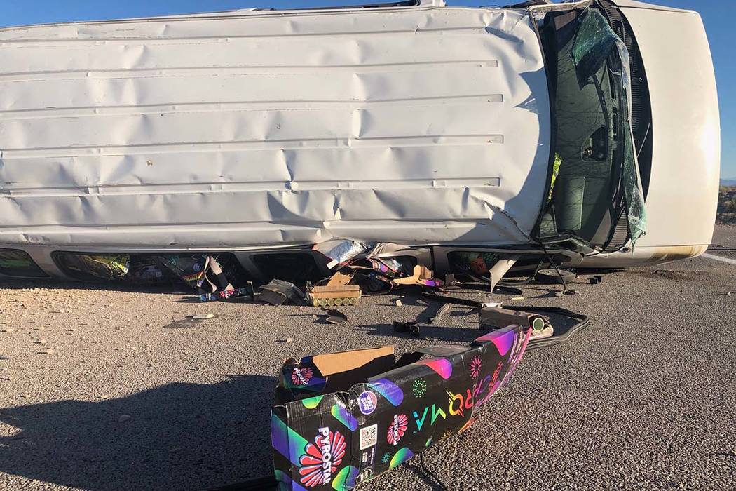 One person died in a crash on U.S. Highway 95 north of Searchlight, Monday, July 1, 2019. The v ...