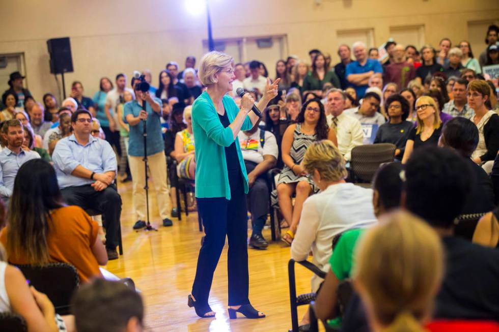 Democratic presidential candidate Sen. Elizabeth Warren, D-Mass., speaks during a campaign even ...