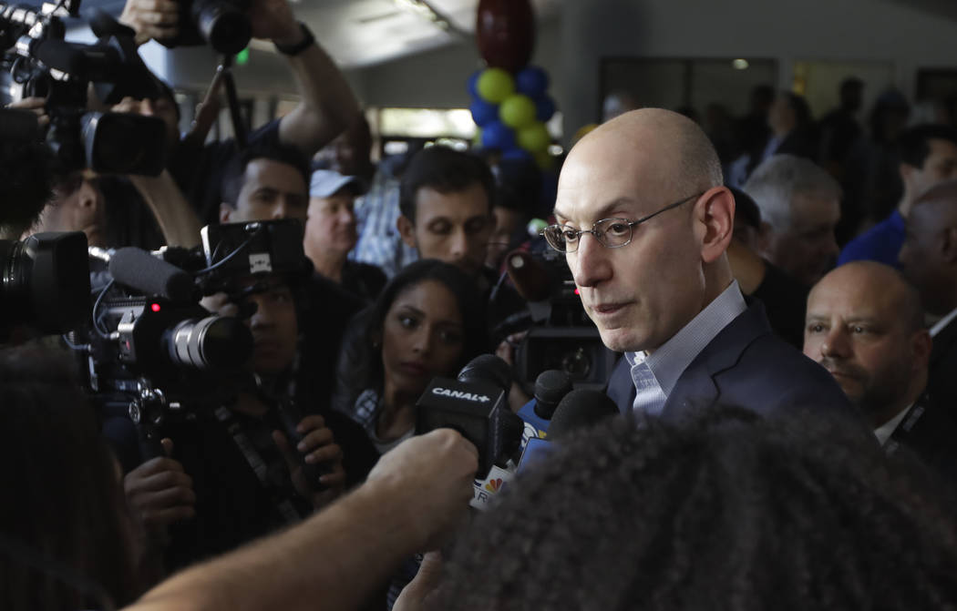 NBA Commissioner Adam Silver answers questions from media at the new NBA Cares Learn & Play ...