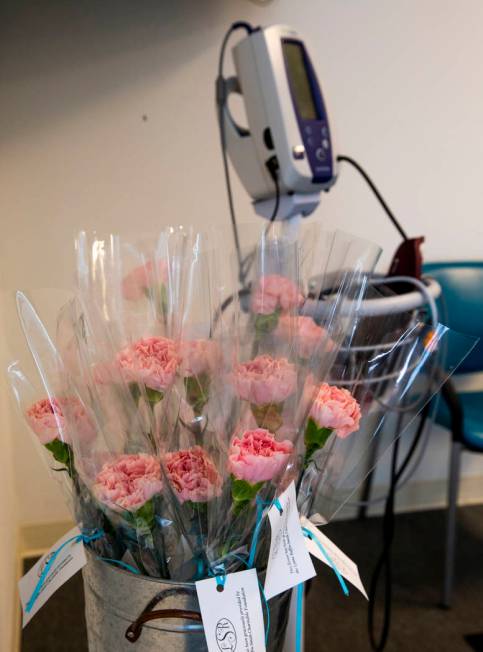 Flowers are ready to be given out to each patient entering the Cleveland Clinic Lou Ruvo Center ...