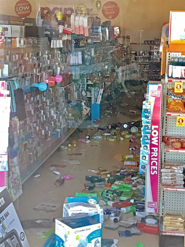 Merchandise lies on the floor at a Family Dollar store after an earthquake Thursday, July 4, 20 ...