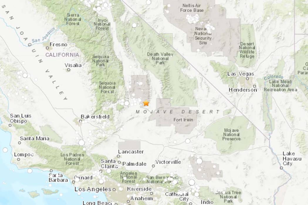 A U.S. Geological Survey map shows the location of Ridgecrest, California, which was the epicen ...