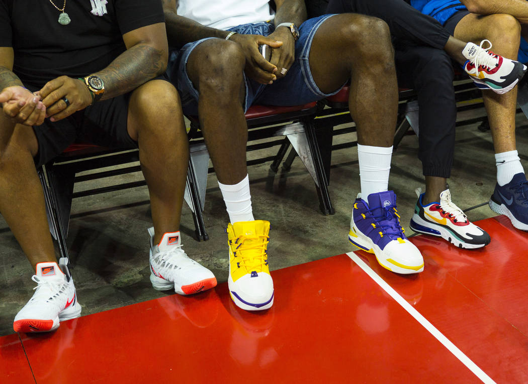 Los Angeles Lakers star LeBron James attends a basketball game between the Lakers and the Chica ...