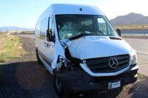 A white Mercedes Sprinter van on Interstate 15. (Nevada Highway Patrol)