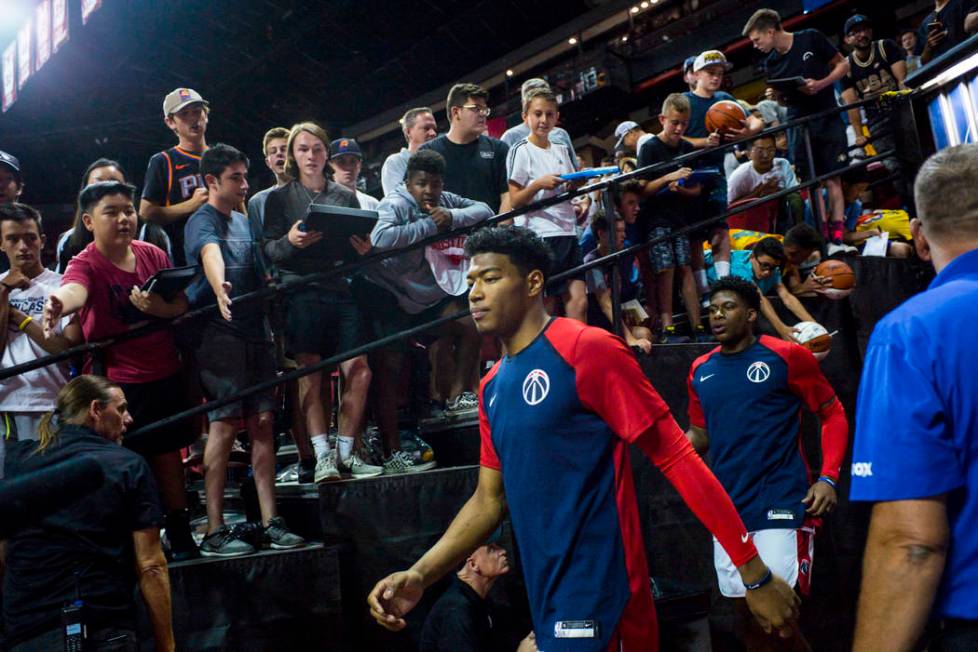 Washington Wizards' Rui Hachimura heads to the court for his Vegas Summer League debut in a bas ...