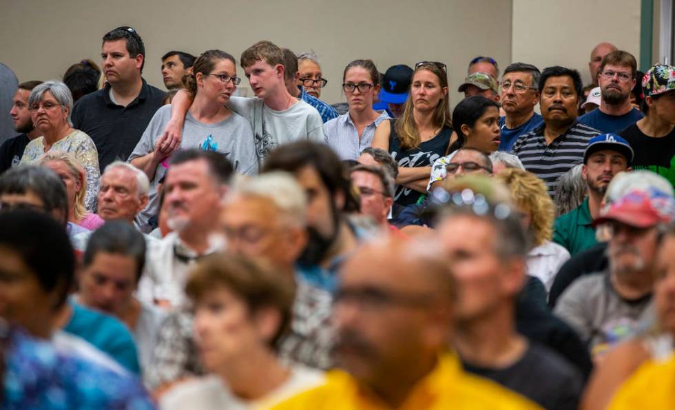 Ridgecrest area residents and responders pack a town hall meeting within the Ridgecrest Communi ...