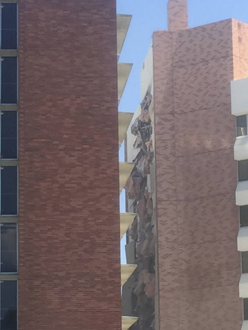 The aftermath of an explosion inside a residence hall at the University of Nevada, Reno in Reno ...