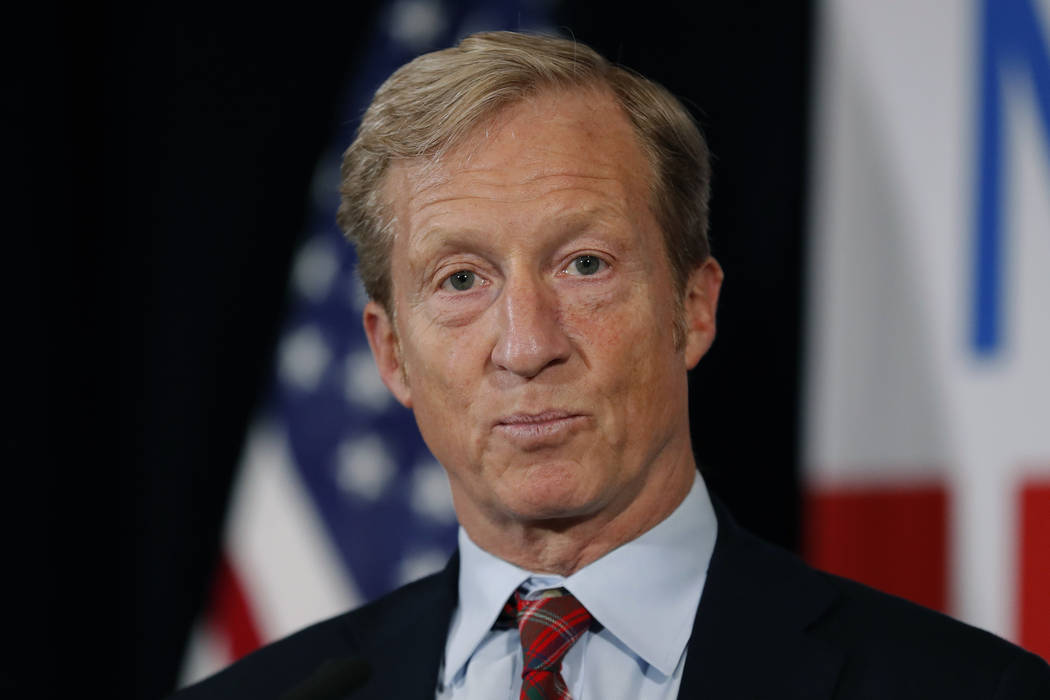 In a Jan. 9, 2019, file photo, billionaire investor and Democratic activist Tom Steyer speaks d ...