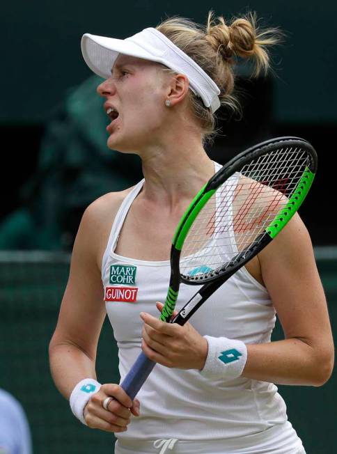 United States' Alison Riske reacts after losing a point during a women's quarterfinal match aga ...