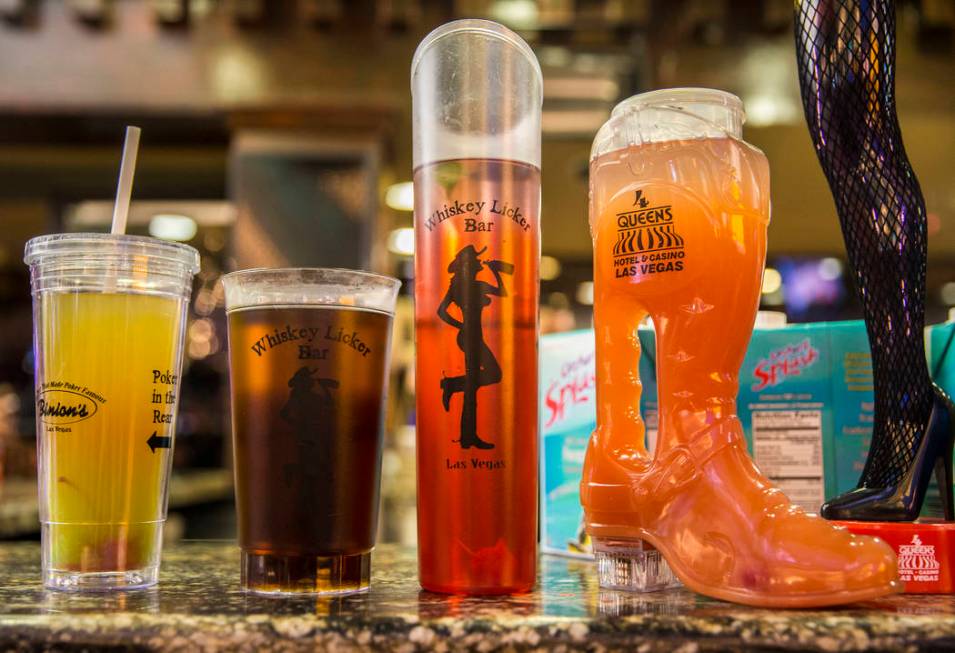 Novelty drinks at Whiskey Licker Bar on Friday, July 5, 2019, at the Fremont Street Experience, ...