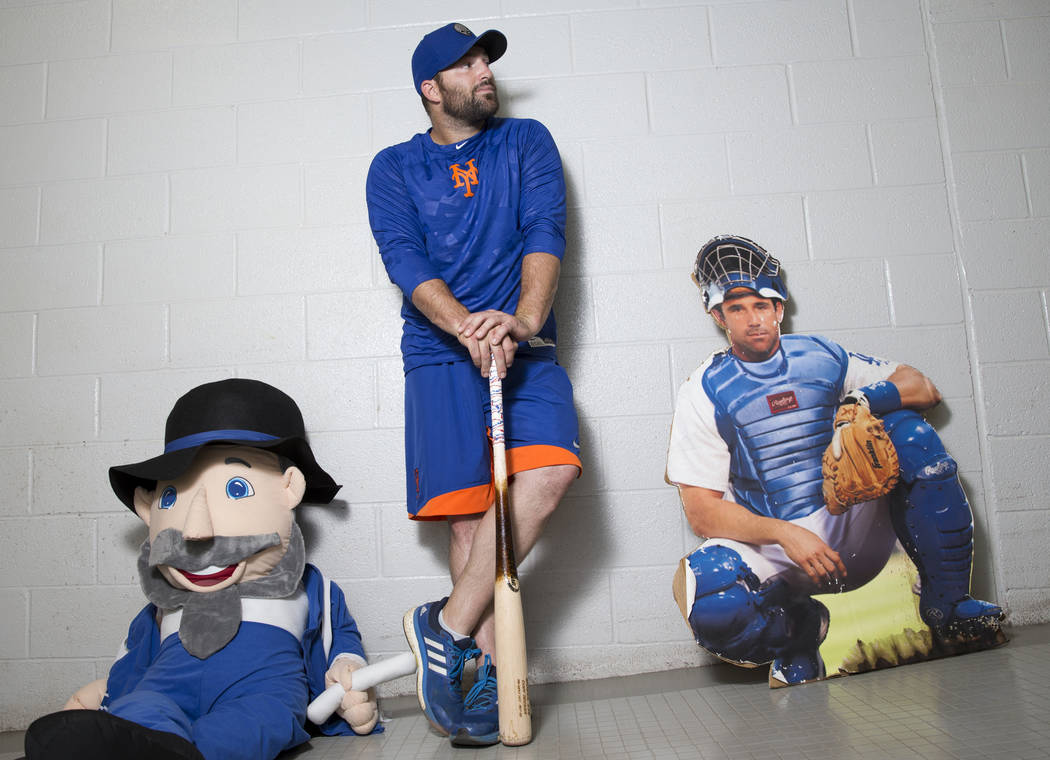 Cody Decker, player for the Las Vegas 51s, with his Brad Ausmus cardboard cutout and Mensch on ...