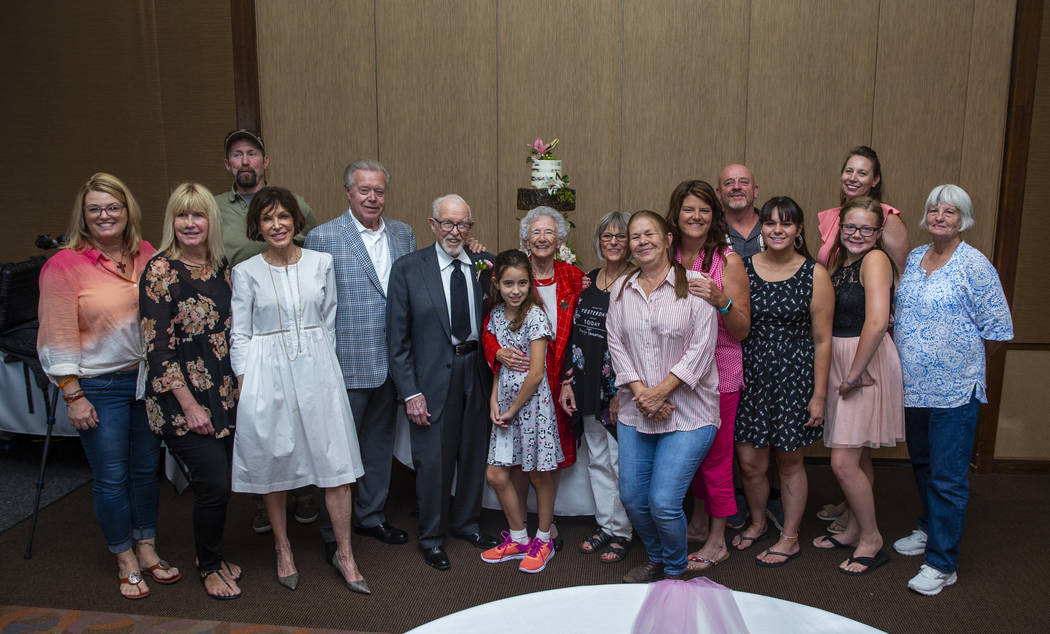 The family gathers for a group shot during a renewal of vows ceremony for Gail and Donna Andres ...