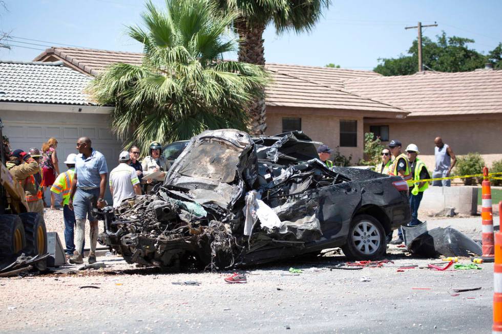 The scene of a fatal crash on West Washington Avenue near Decatur Boulevard on Tuesday, July 9, ...