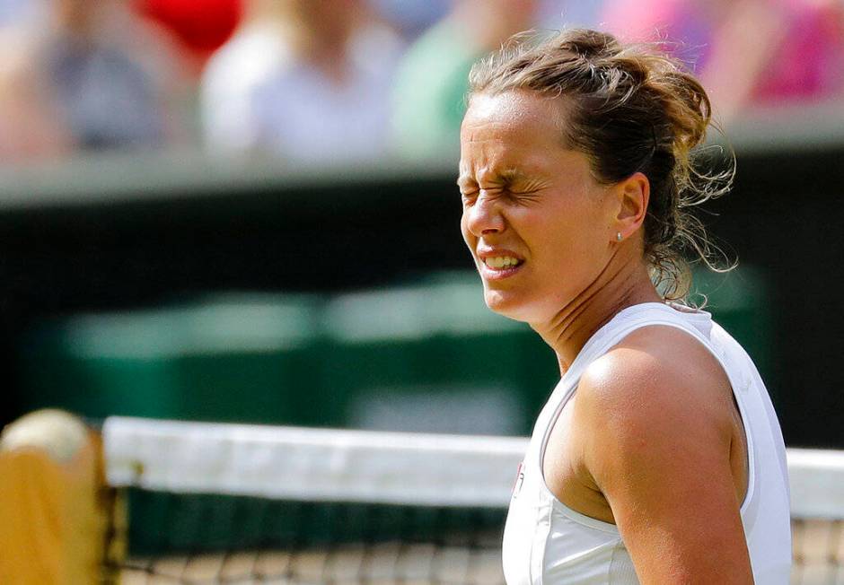 Czech Republic's Barbora Strycova reacts as she plays United States' Serena Williams in a Women ...