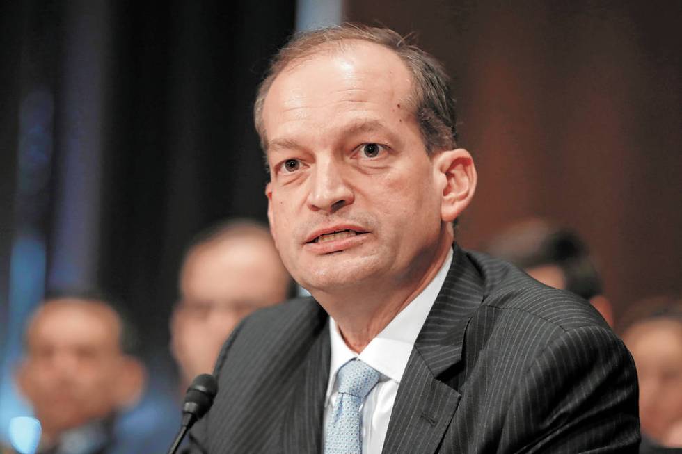 FILE - In this March 22, 2017 file photo, Labor secretary-designate Alexander Acosta testifies ...