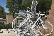 A memorial sculpture created by Ghost Bikes Las Vegas is displayed Thursday, July 11, 2019, at ...