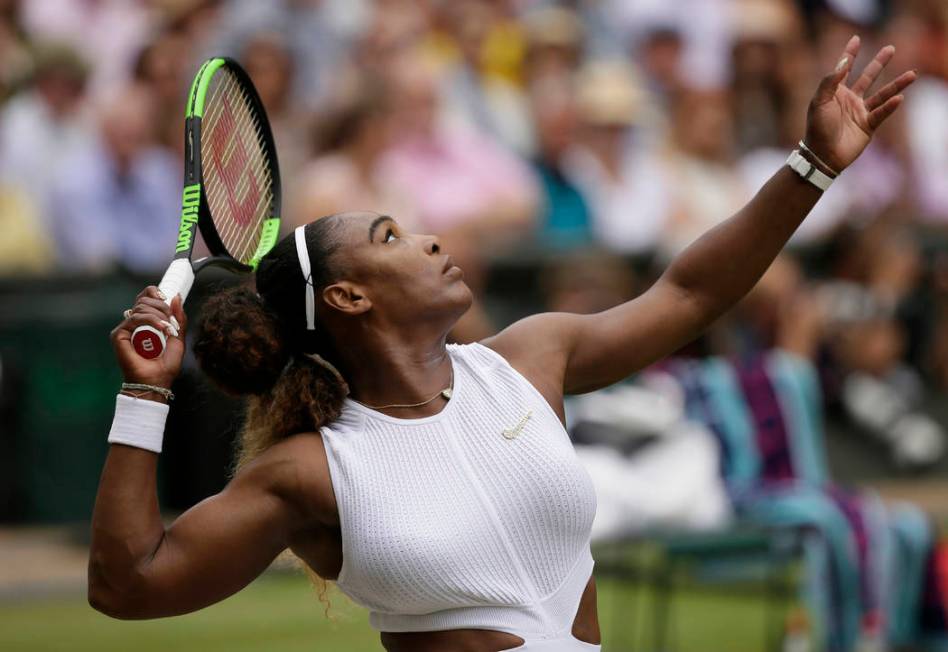 United States' Serena Williams serves to Romania's Simona Halep during the women's singles fina ...