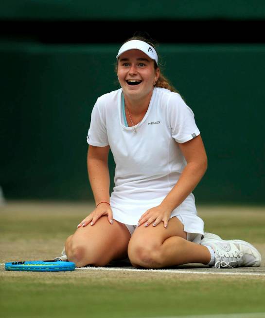 Finland's Daria Snigur celebrates winning against Alexa Noel of the US, during the girls' singl ...