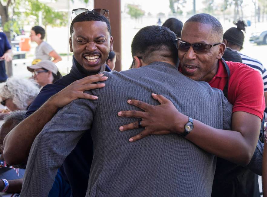 Assemblyman William McCurdy II, left, chairman of the Nevada Democratic Party, and Clark County ...