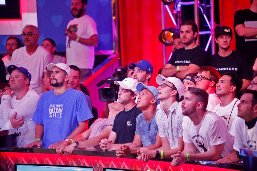 Fans watch the main event final table during the World Series of Poker at the Rio hotel-casino ...