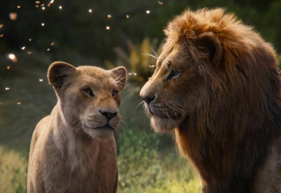 This image released by Disney shows Nala, voiced by Beyoncé Knowles-Carter, left, and Simb ...