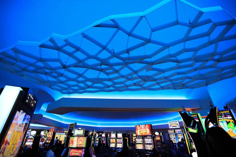 New lighting and ceiling sculptures adorn the gaming floor during ongoing renovations at The ST ...