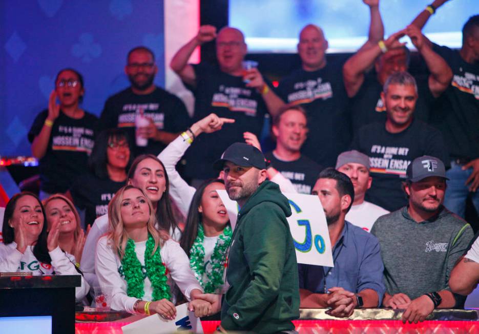 Gary Gates greets his friends and family during a break on the second day of the main event fin ...