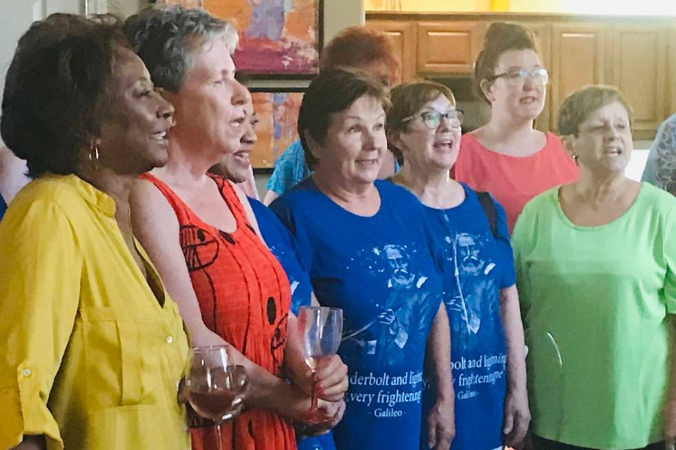 Members of the Lady Luck Showtime Chorus sing Saturday, July 13, 2019, at Jennifer Ringler’s ...