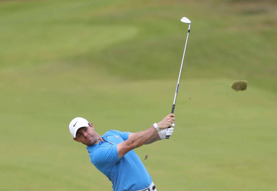 Northern Ireland's Rory McIlroy plays a shot on the 8th fairway during a practice round ahead o ...