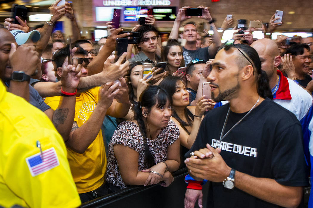 Boxer Keith Thurman makes his way past the crowd to the stage during his grand arrival to the M ...