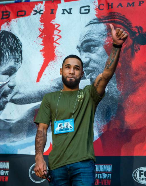 Boxer Luis Nery gives a thumbs up to the crowd during fighter grand arrivals at the MGM Grand o ...