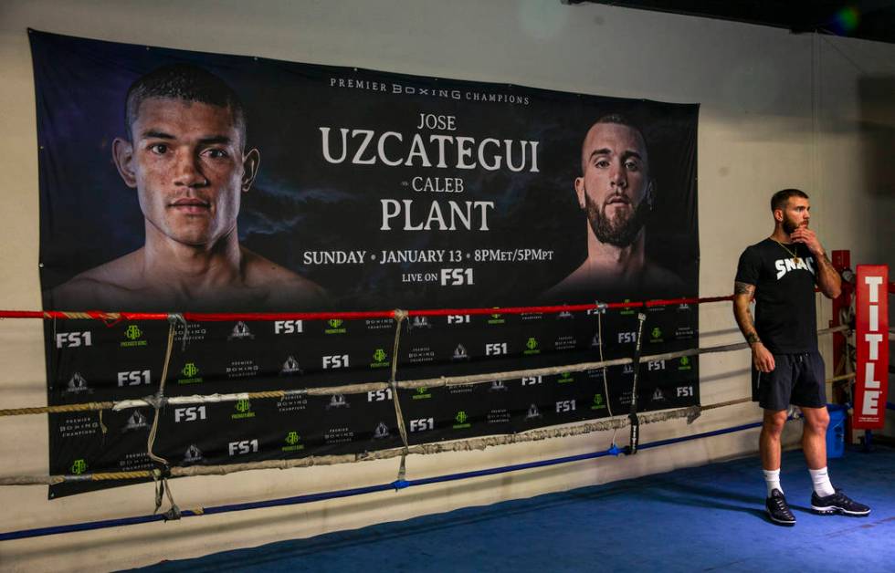 Boxer Caleb Plant, IBF super middleweight champion, is seen during a media day/open workout at ...