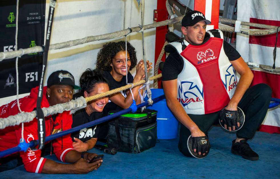 Larry Wade, Wiebke Redlin, Jordan Hardy and Justin Gamber with Team Plant look on and laugh as ...