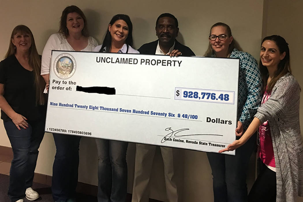 The Nevada Unclaimed Property Division returned this amount to a single claimant, according to ...