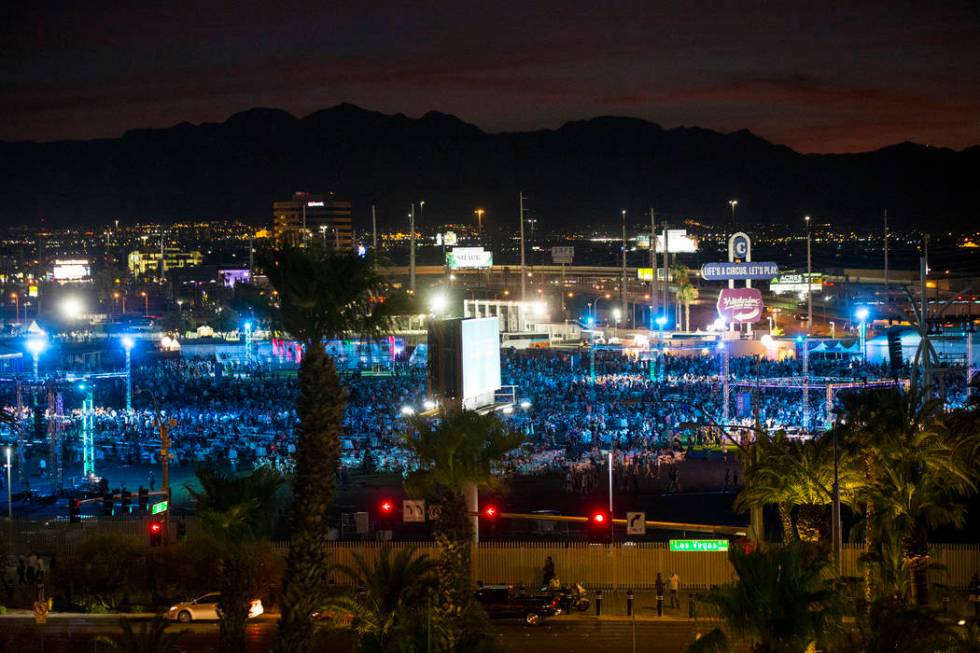 People attend a private concert at the Las Vegas Festival Grounds in Las Vegas on Wednesday, Ju ...