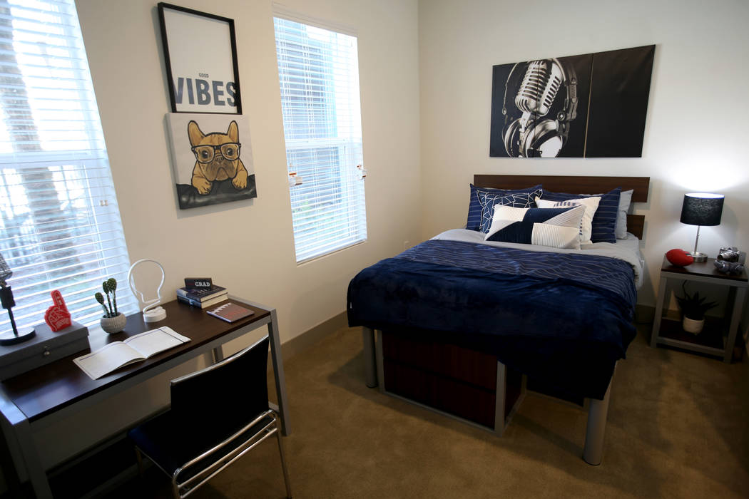 One of four bedrooms in a unit at The Degree, a recently-opened 226-unit on-campus student hous ...