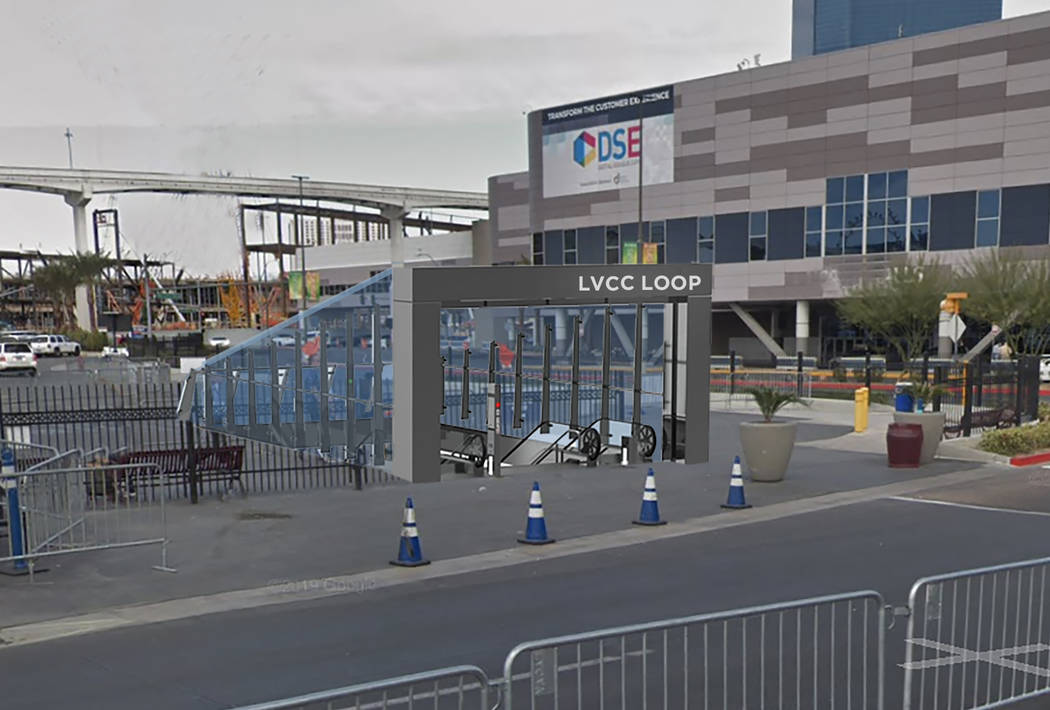 This rendering shows the above-ground station entrance structures for the Boring Co. undergroun ...