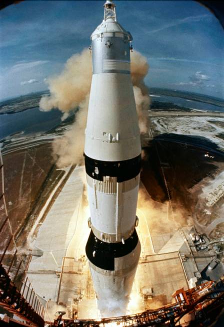 In this July 16, 1969 photo made available by NASA, the 363-feet Saturn V rocket carrying the A ...