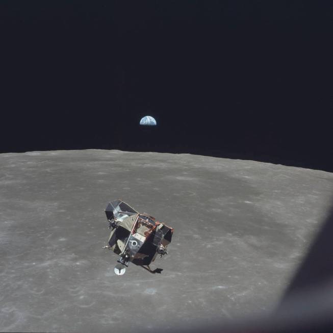 In this July 21, 1969 photo made available by NASA, the Apollo 11 Lunar Module ascent stage, ca ...